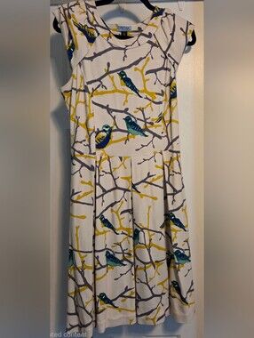 Cynthia Rowley Cream Dress with Yellow & Teal Bird Motif